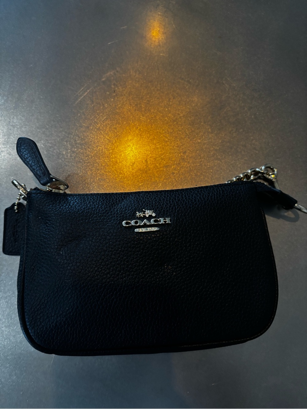 Coach Black Leather Wristlet with Gold Chain Handle - Picture 2 of 3